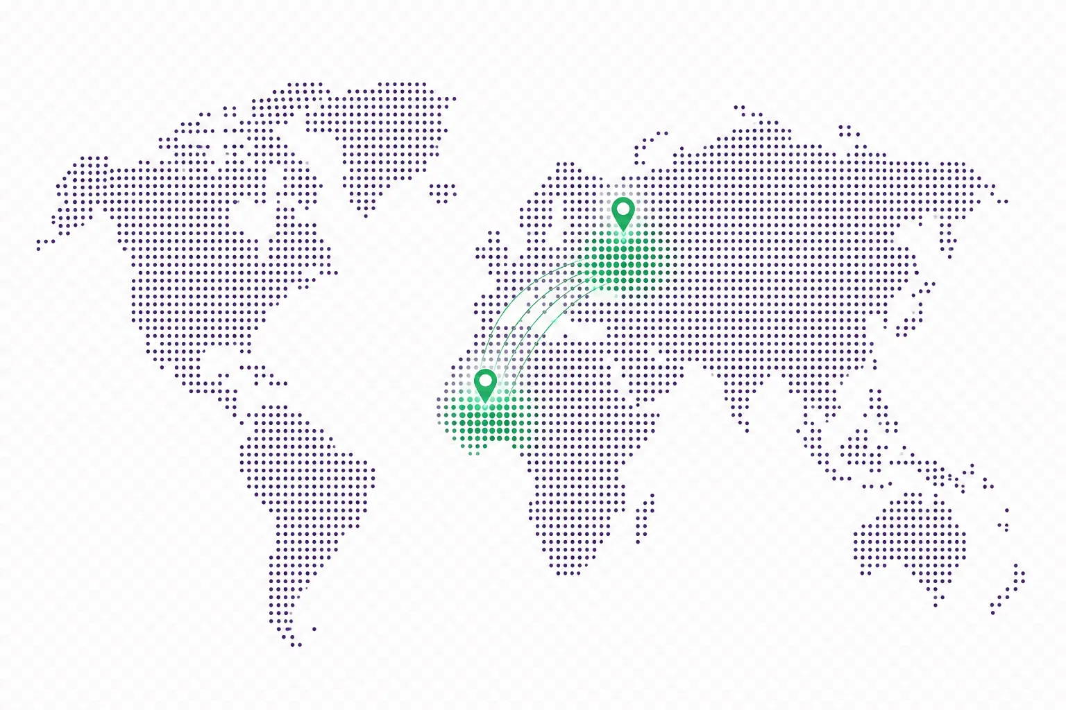 Carte des zones d'utilisation Turbo en Afrique de l'Ouest et Centrale et en Europe de l'Est, avec les implantations IAA au Sénégal et les équipes métier du principal partenaire en Côte d'Ivoire, au Royaume-Uni, aux États-Unis et en Inde
